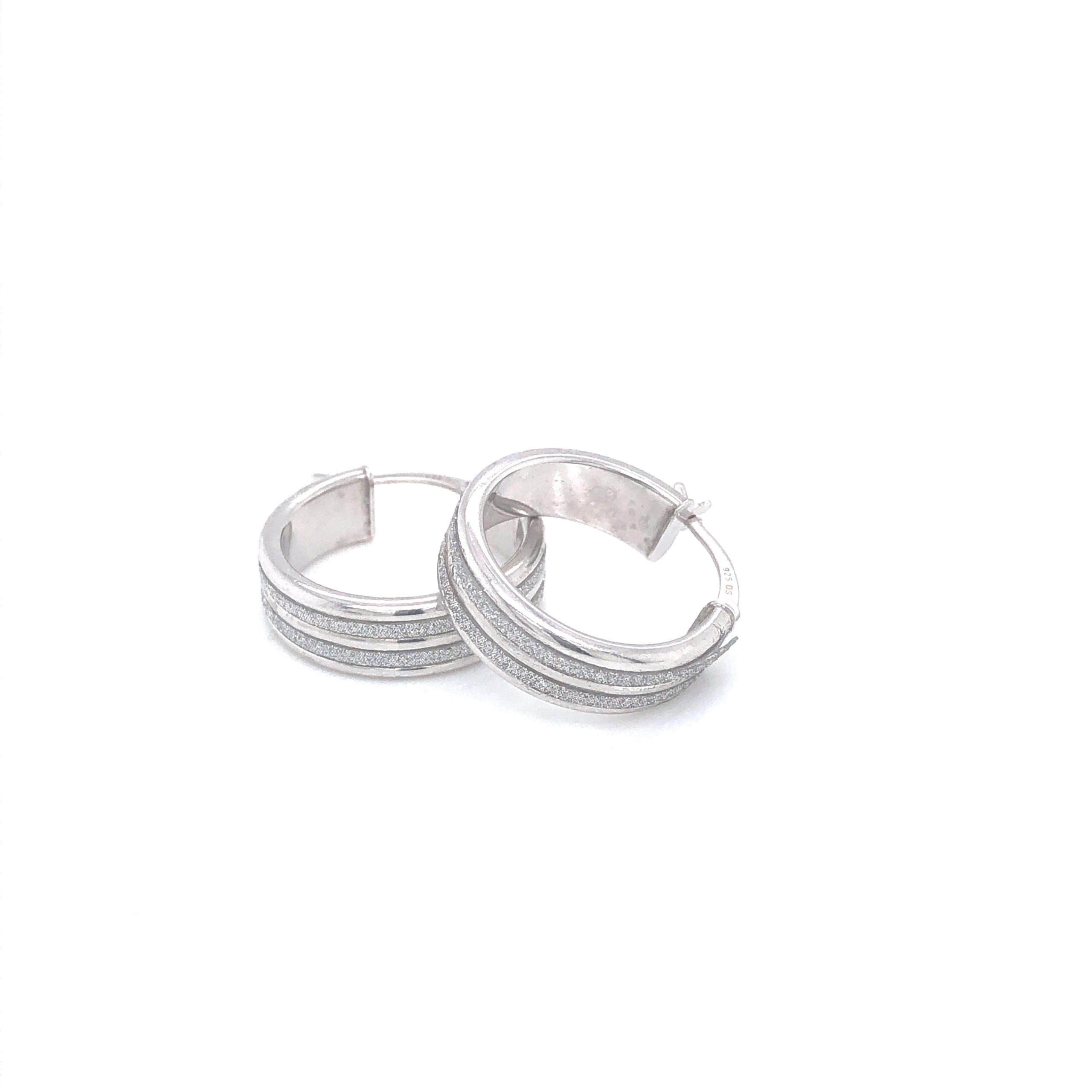 Double Glitter Stripes Sterling Silver Medium Hoop Earrings