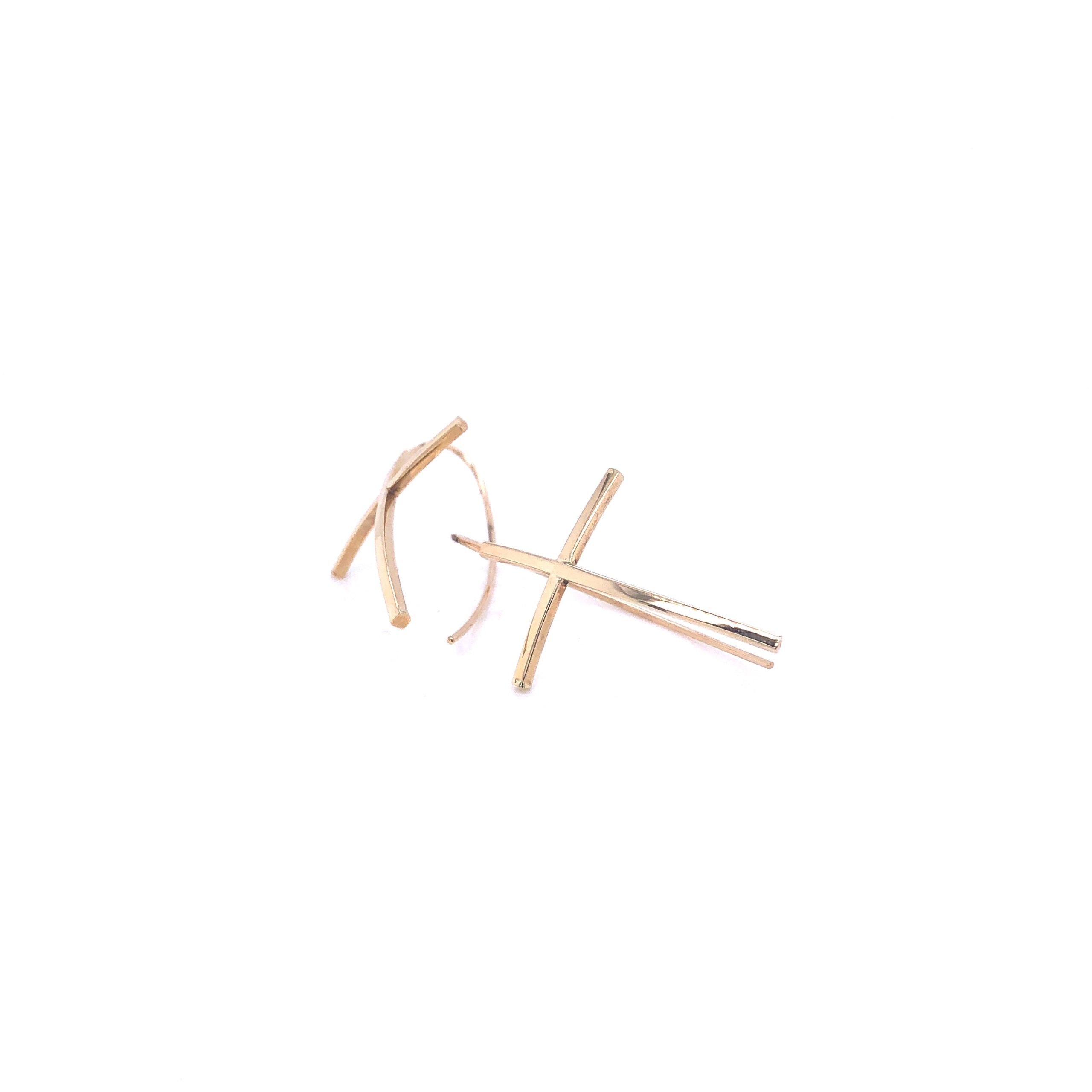 14K Cross Oval Gold Hoop Earrings