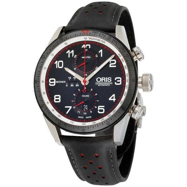 Oris Men's 77476614484LSBLK Calobra Chronograph Black Leather Watch