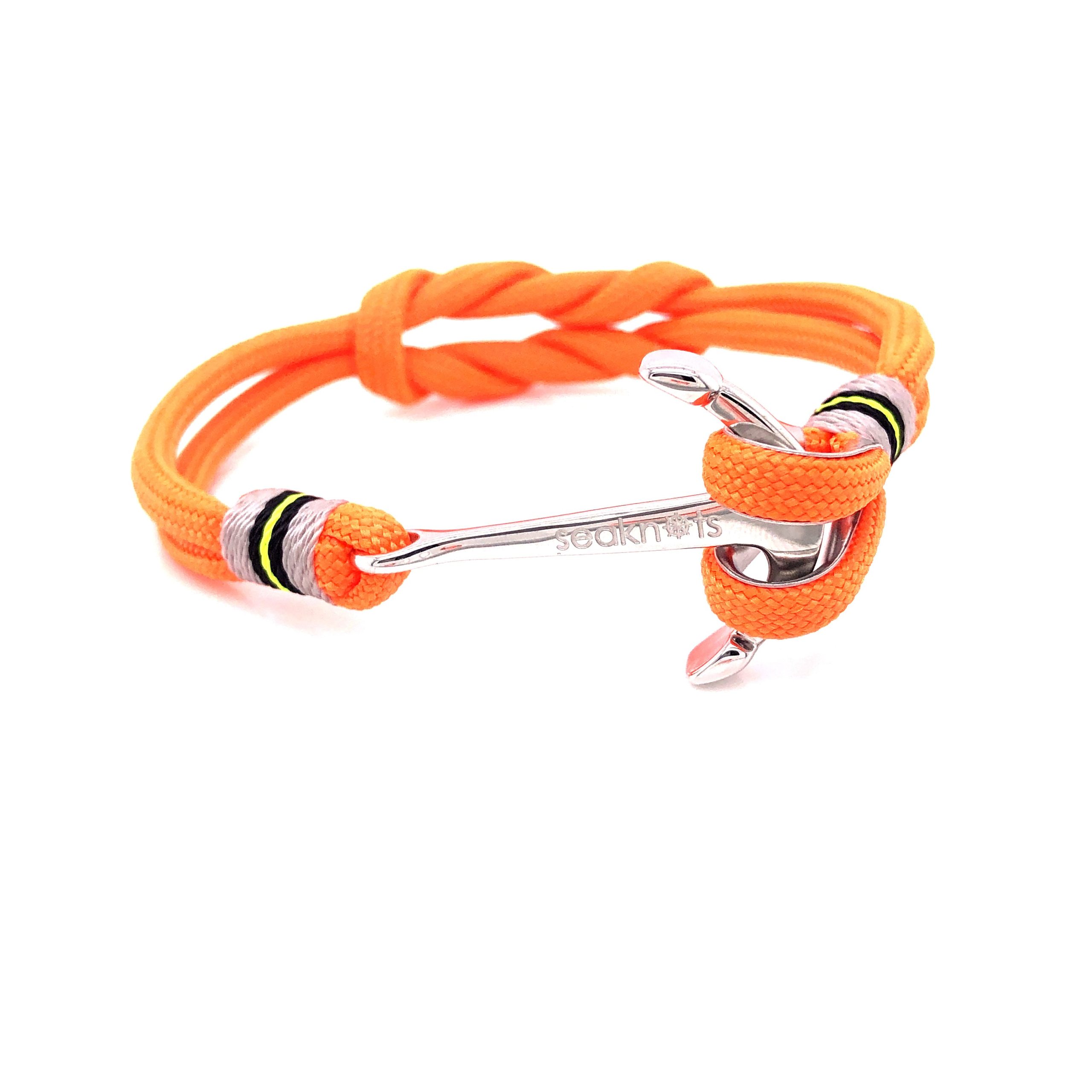 Orange Double Cord with Silver Anchor Bracelet (Orange/Silver)