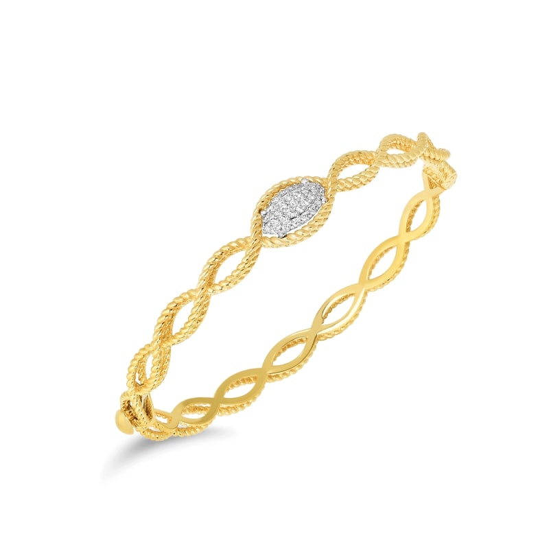 ROBERTO COIN 18KT GOLD 1 ROW BANGLE WITH DIAMONDS FROM THE NEW BAROCCO