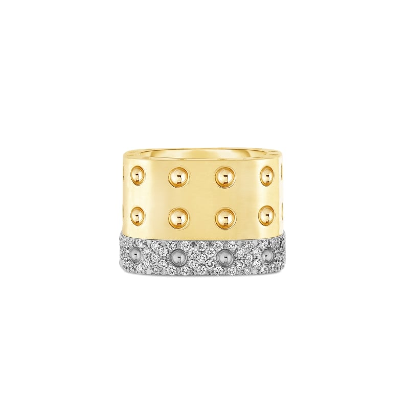 ROBERTO COIN 18KT GOLD 3 ROW RING WITH DIAMONDS FROM THE POIS MOI