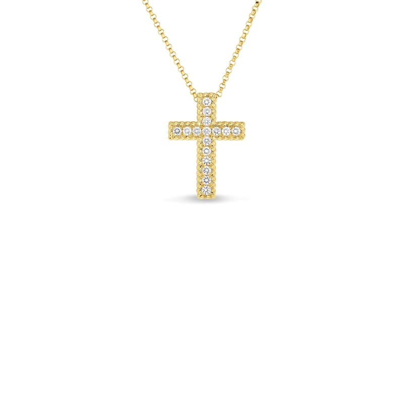 ROBERTO COIN 18KT GOLD LARGE PRINCESS CROSS WITH DIAMONDS FROM THE PRINCESS