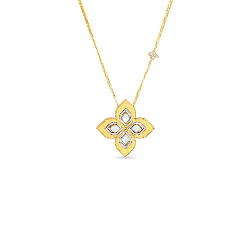 ROBERTO COIN 18K LARGE MOTHER-OF-PEARL & DIAMOND FLOWER PENDANT FROM THE VENETIAN PRINCESS