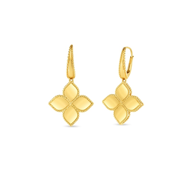 ROBERTO COIN 18K GOLD LARGE FLOWER DROP EARRING FROM THE PRINCESS FLOWER