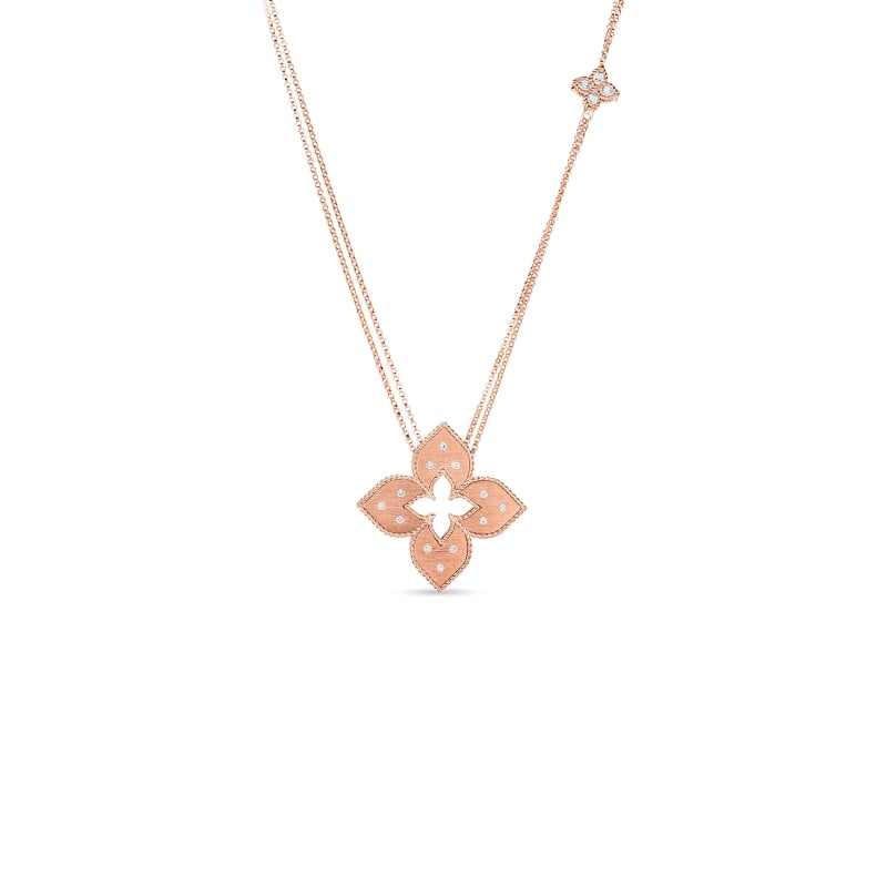 ROBERTO COIN 18K GOLD & DIA VENETIAN PRINCESS MEDIUM CUT-OUT PNDT ON LONG CHAIN FROM THE VENETIAN PRINCESS