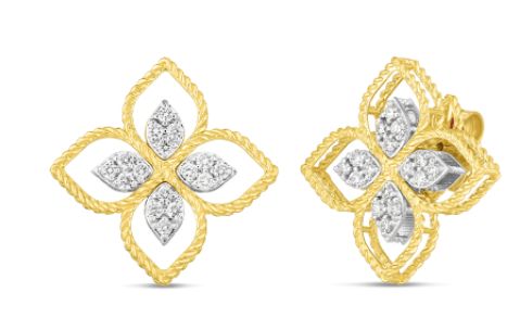 ROBERTO COIN 18K PRINCESS FLOWER 035CT DIA EARRINGS