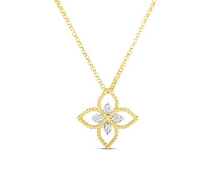 ROBERTO COIN 18K PRINCIPESSA SMALL FLOWER PENDANT W. DIAMOND