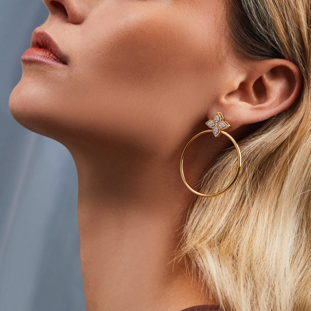 18K YELLOW GOLD & 0.35CT DIAMOND PRINCESS HOOP EARRINGS