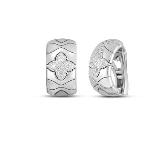 ROBERTO COIN 18KWG ROYAL PRINCESS FLOWER EAR .20 CT