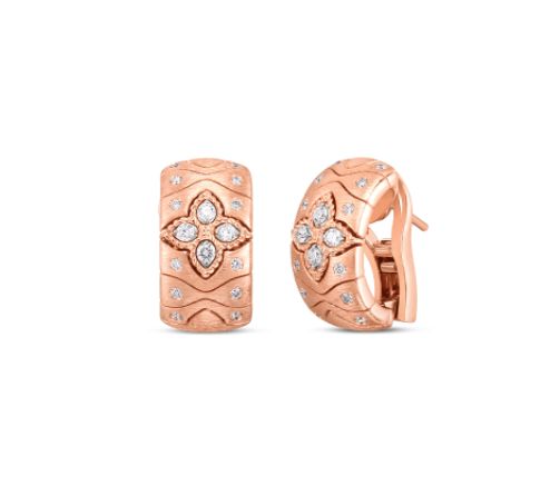 ROBERTO COIN 18KRG ROYAL PRINCESS FLOWER EAR .44 CT