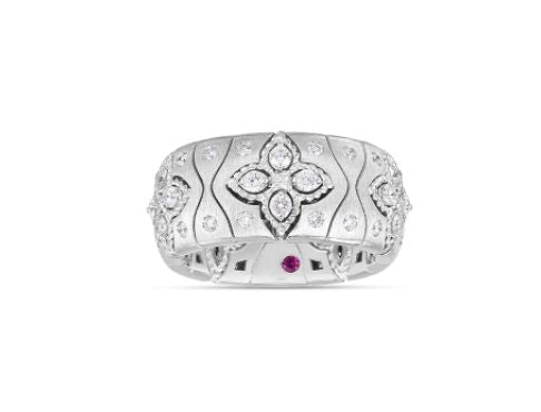 ROBERTO COIN 18KWG ROYAL PRINCESS FLOWER RING .80 CT