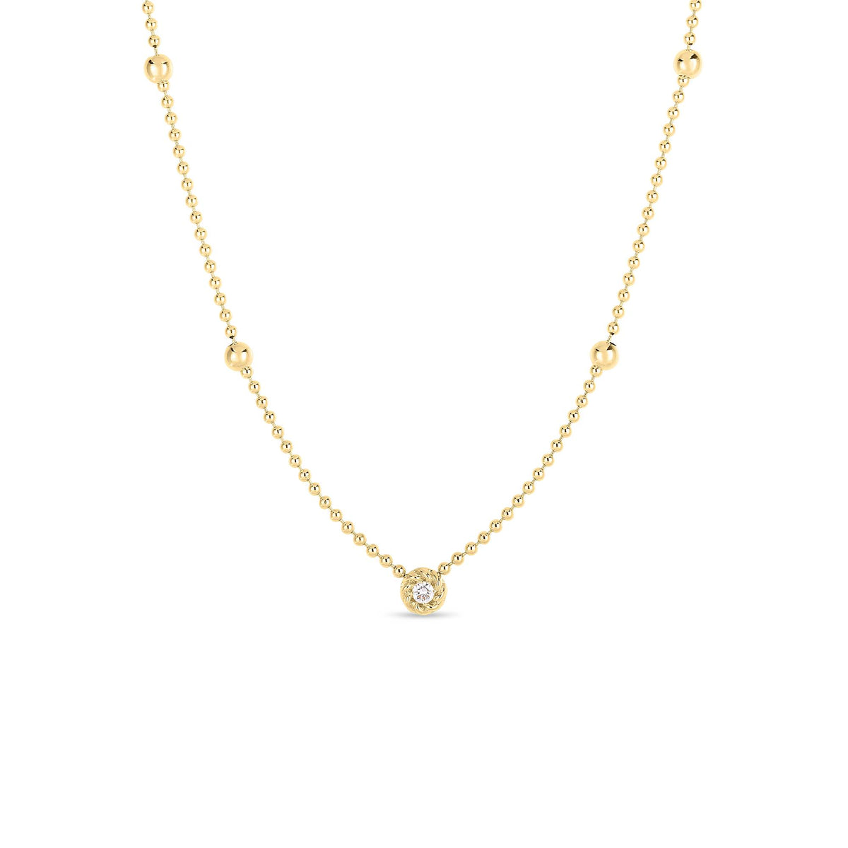 ROBERTO COIN 18K YELLOW GOLD DIAMOND ALTERNATING BEAD NECKLACE