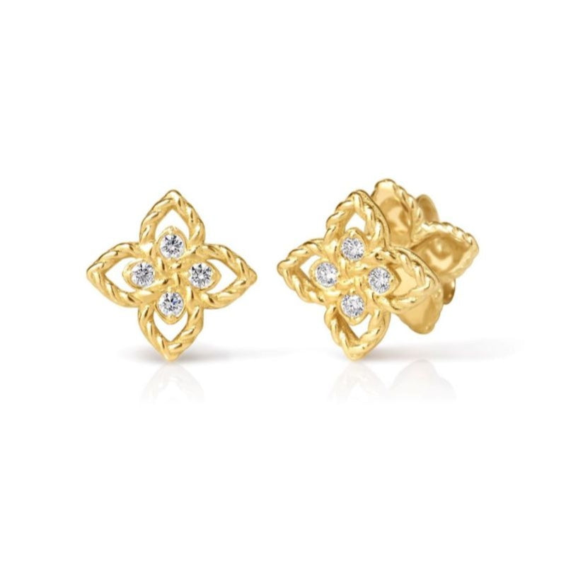 18K Yellow Gold Love in Verona Tiny Flower Stud Earrings