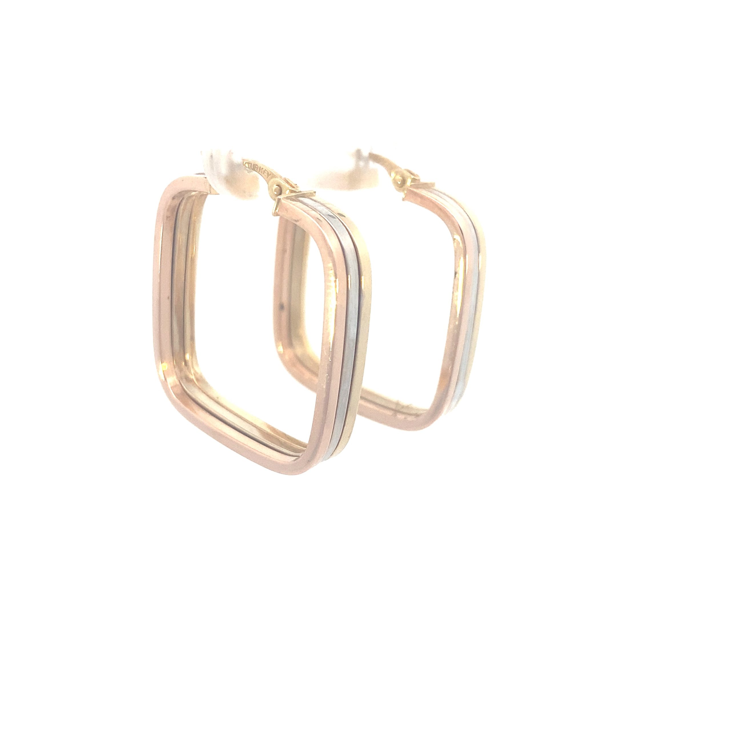 14K Square Tri-Color Gold Earrings