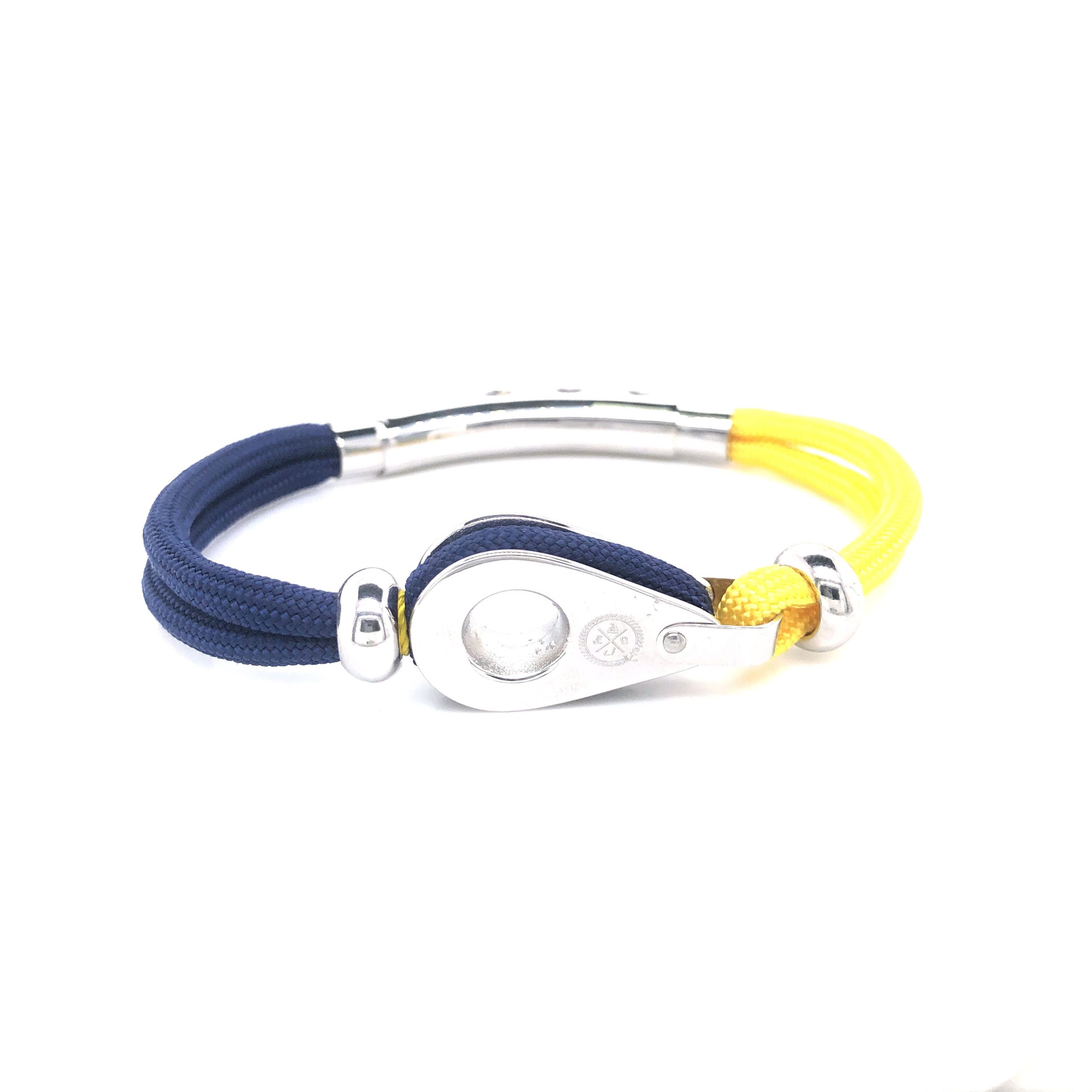 Blue and Yellow Double Cord with Silver Pulley and Beads Bracelet (Blue/Yellow)