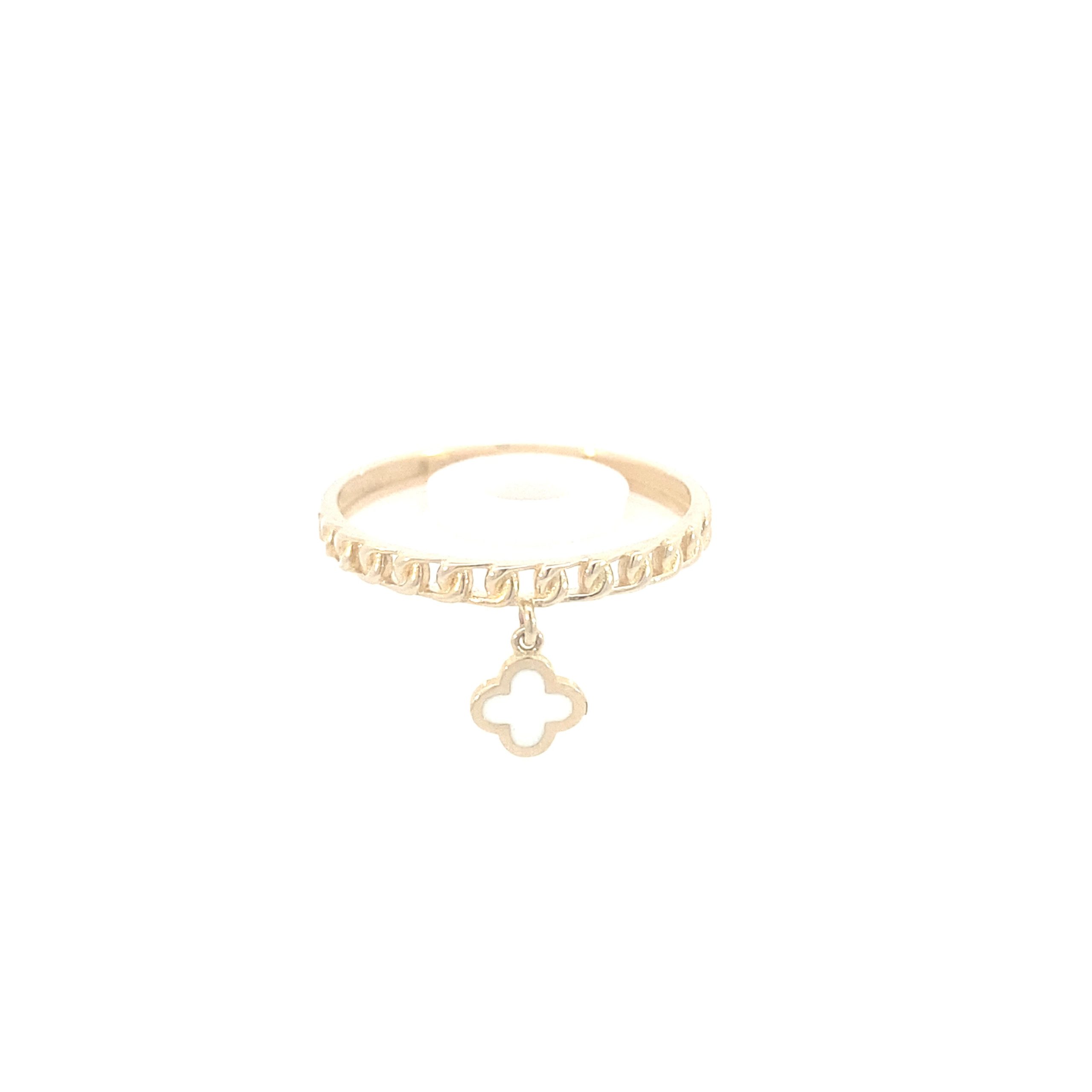 14K Gold Chain Link with White Flower Ring