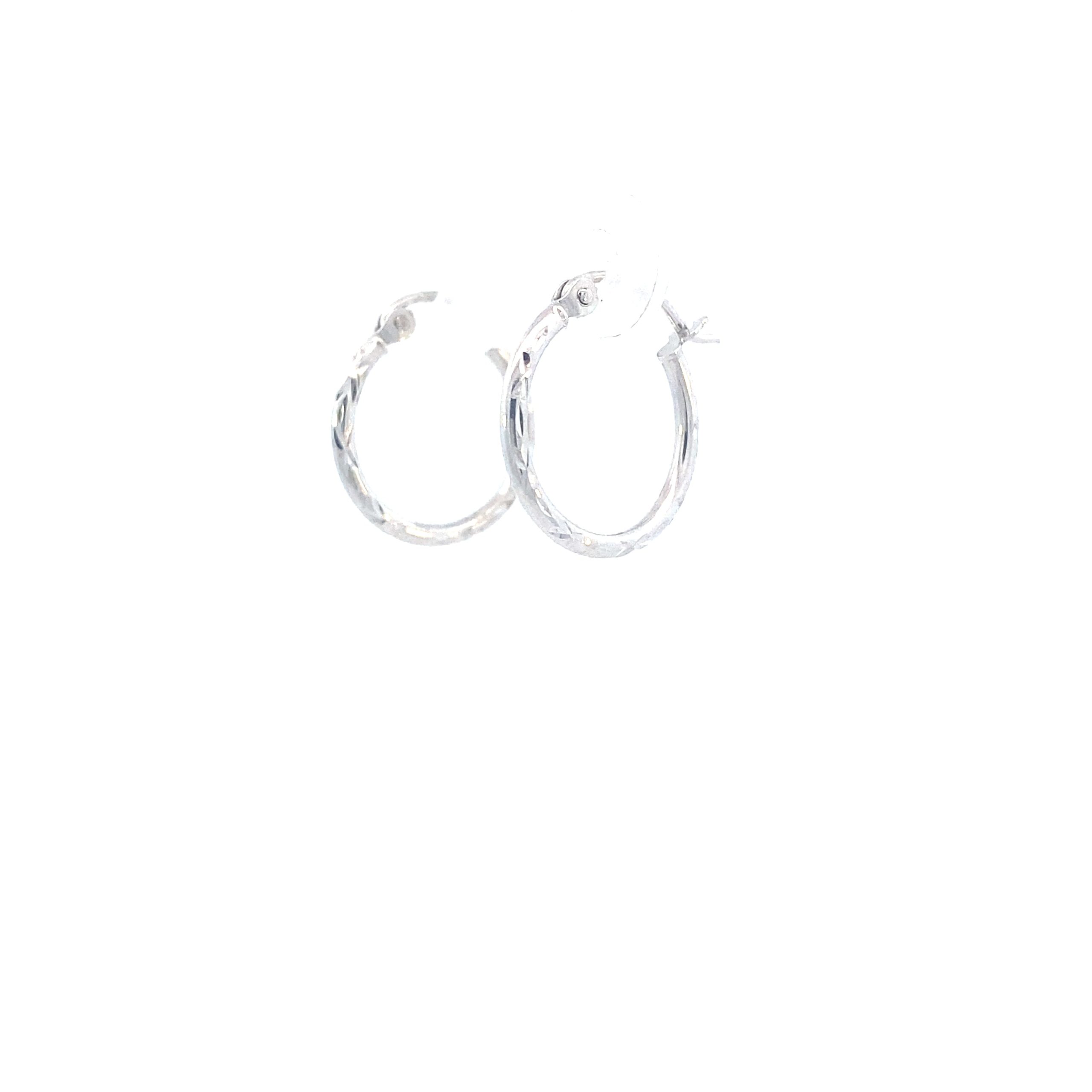 14K Extra Small Diamond Cut White Gold Huggies