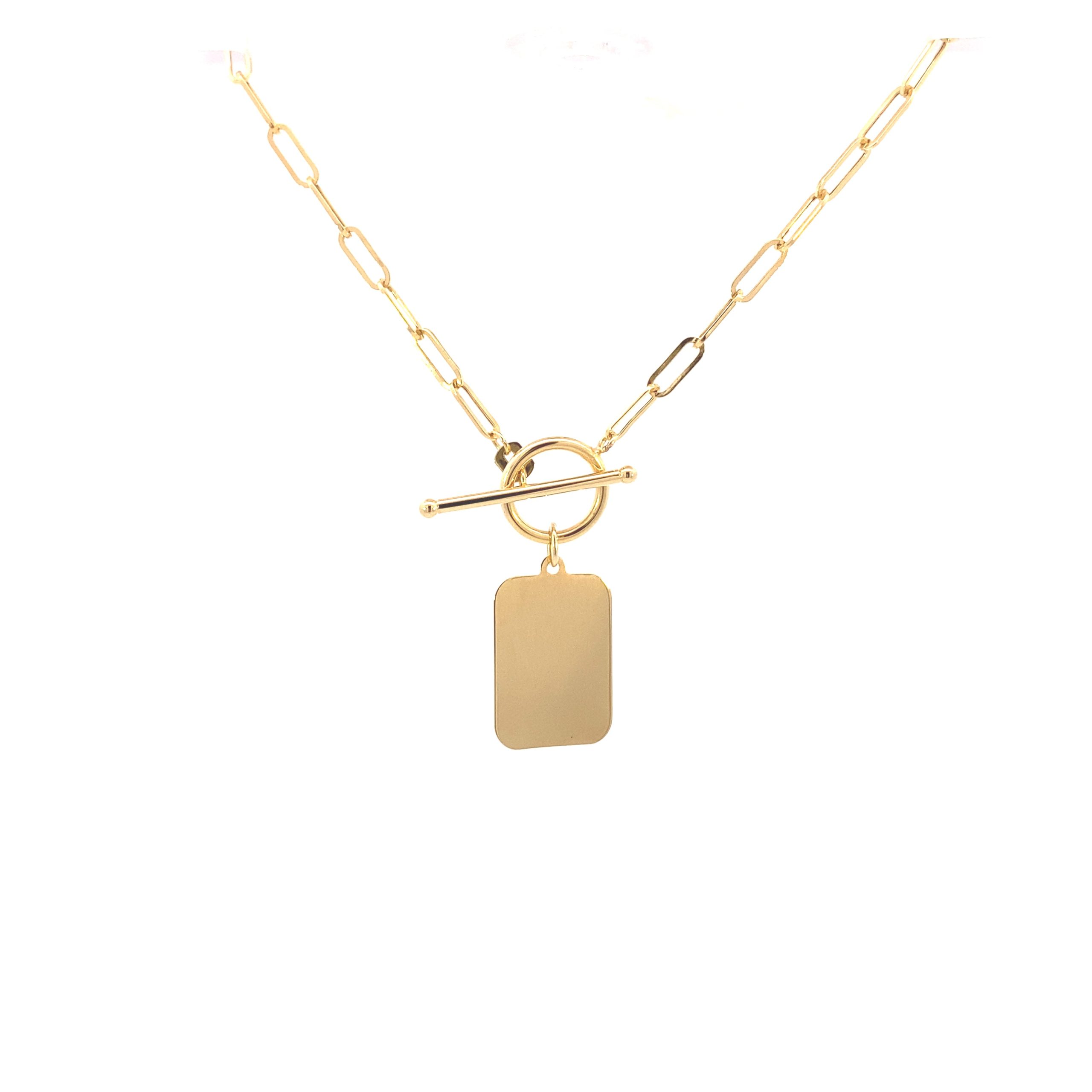 14K Gold Polished Paper Clip Necklace with Toggle