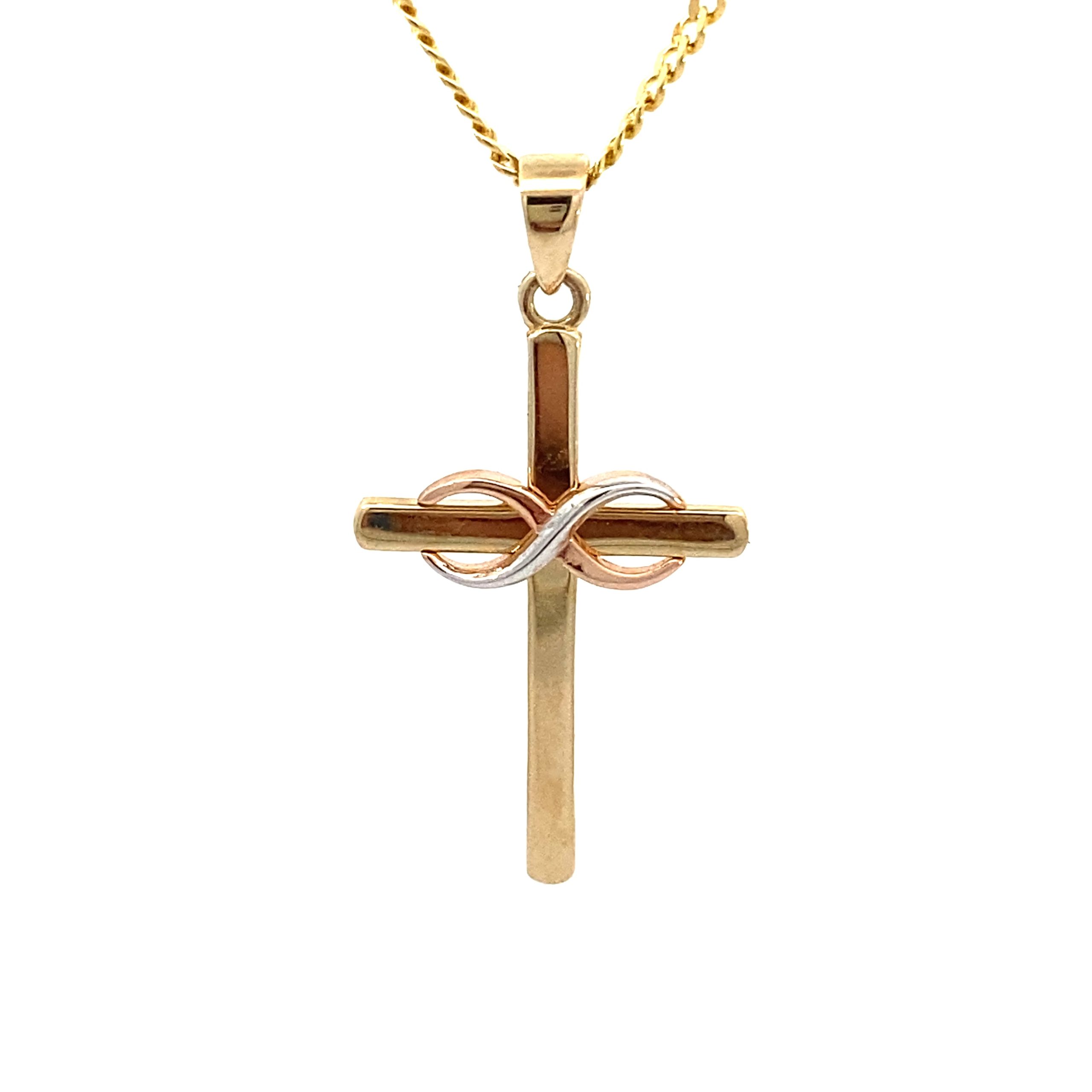 14K 3C Gold Cross Pendant with Infinity