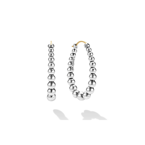 Lagos Caviar Bubbly Silver Oval Beaded Hoop Earrings - 01-82132-00