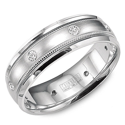Crown Ring 14k White Gold Wedding Band - WB-9025-M10