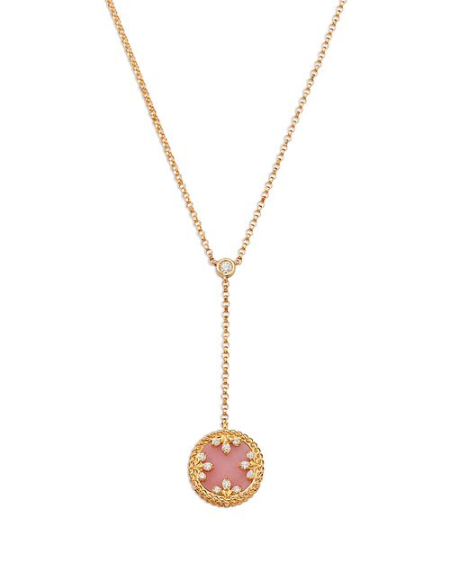 18K Yellow Gold Venetian Princess Reversible Lariat Necklace with Diamond, Pink Opal & Mother-of-Pearl, 16"