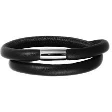 Black Double Wrap Leather Bracelet (Silver/Black)