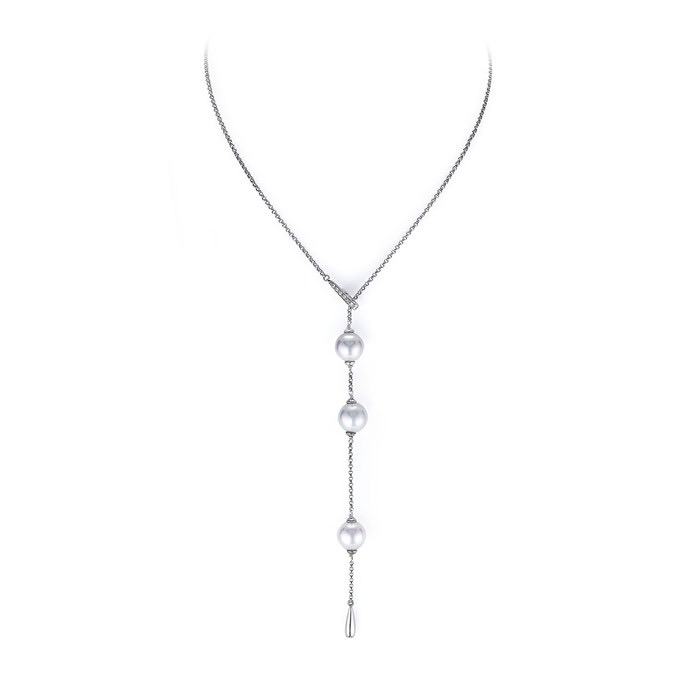 Triple Drop White Pearl Lariat Necklace