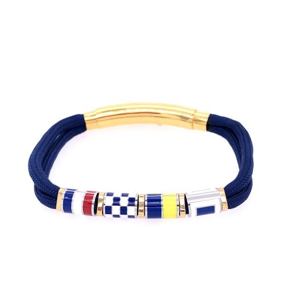 Navy Blue Double Cord with Nautical Flags Charms Bracelet (Blue/Gold)