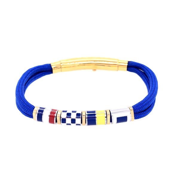 Royal Blue Double Cord with Nautical Flags Charms Bracelet (Blue/Gold)
