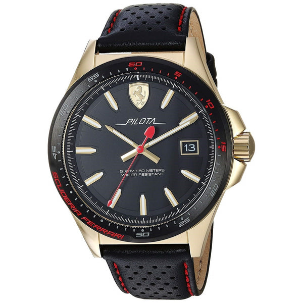 Ferrari Men's 830490 Pilota Black Leather Watch