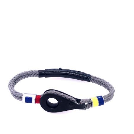 Light Grey Double Rope with Black Pulley and Nautical Flags Charms Bracelet (Grey/Black)