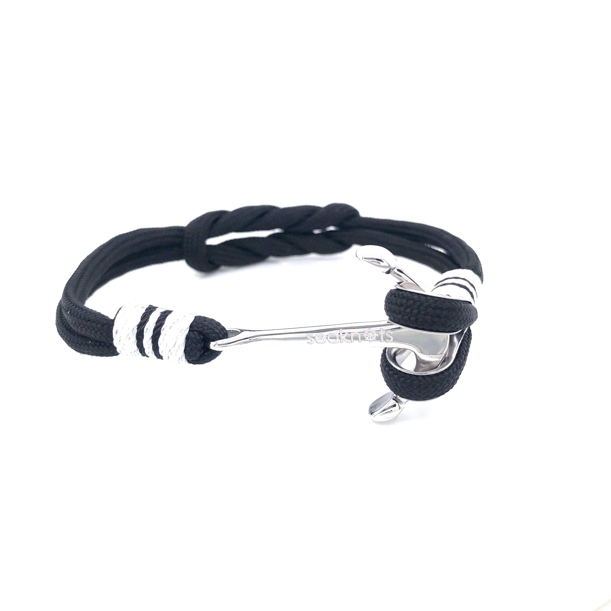 Black Double Cord with Silver Anchor Bracelet (Black/Silver)