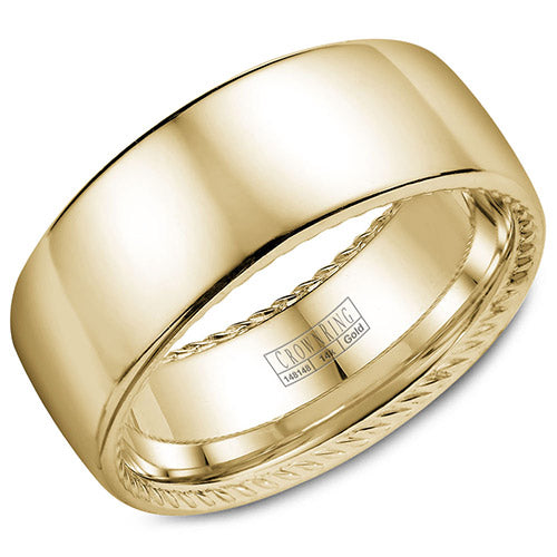 Crown Ring 14k Yellow Gold Wedding Band - WB-012R9Y-M10