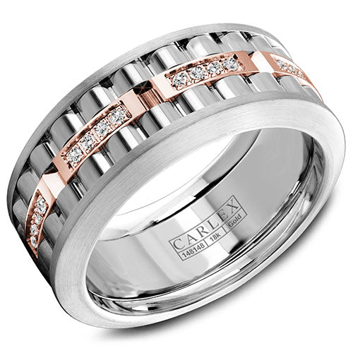 Carlex G3 18k Two Tone Gold Men's Diamond Wedding Band - CX3-0046RWW