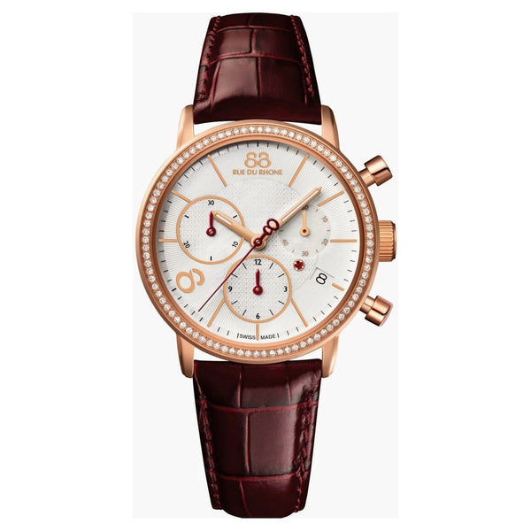 88 Rue Du Rhone Women's 87WA140035 Double 8 Chronograph Diamond Brown Leather Watch