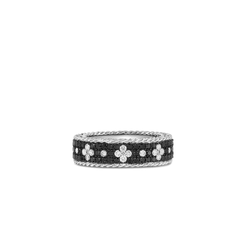 ROBERTO COIN 18KT GOLD RING WITH BLACK AND WHITE FLEUR DE LIS DIAMONDS FROM THE VENETIAN PRINCESS