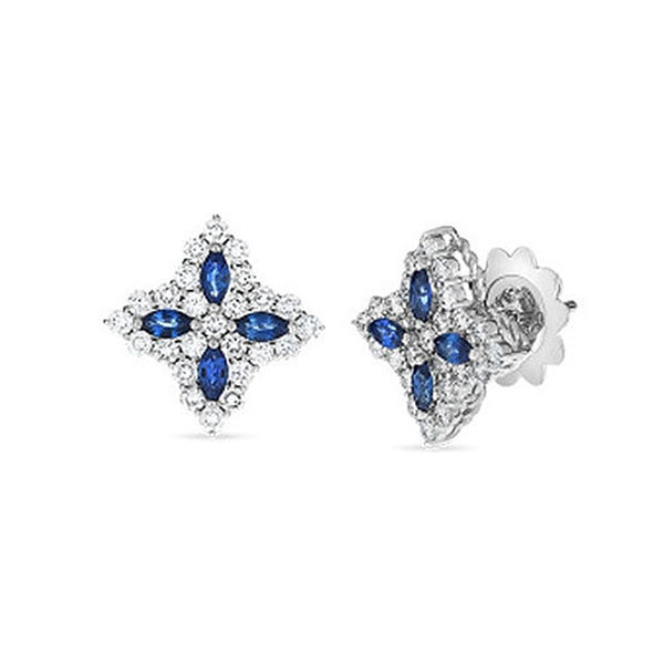 Roberto Coin Princess Flower Blue Sapphire and Diamond Stud Earrings