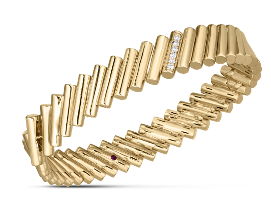 18K DOMINO YELLOW GOLD AND DIAMOND ACCENT BANGLE