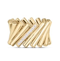 18K DOMINO WIDE YELLOW GOLD AND DIAMOND ACCENT RING