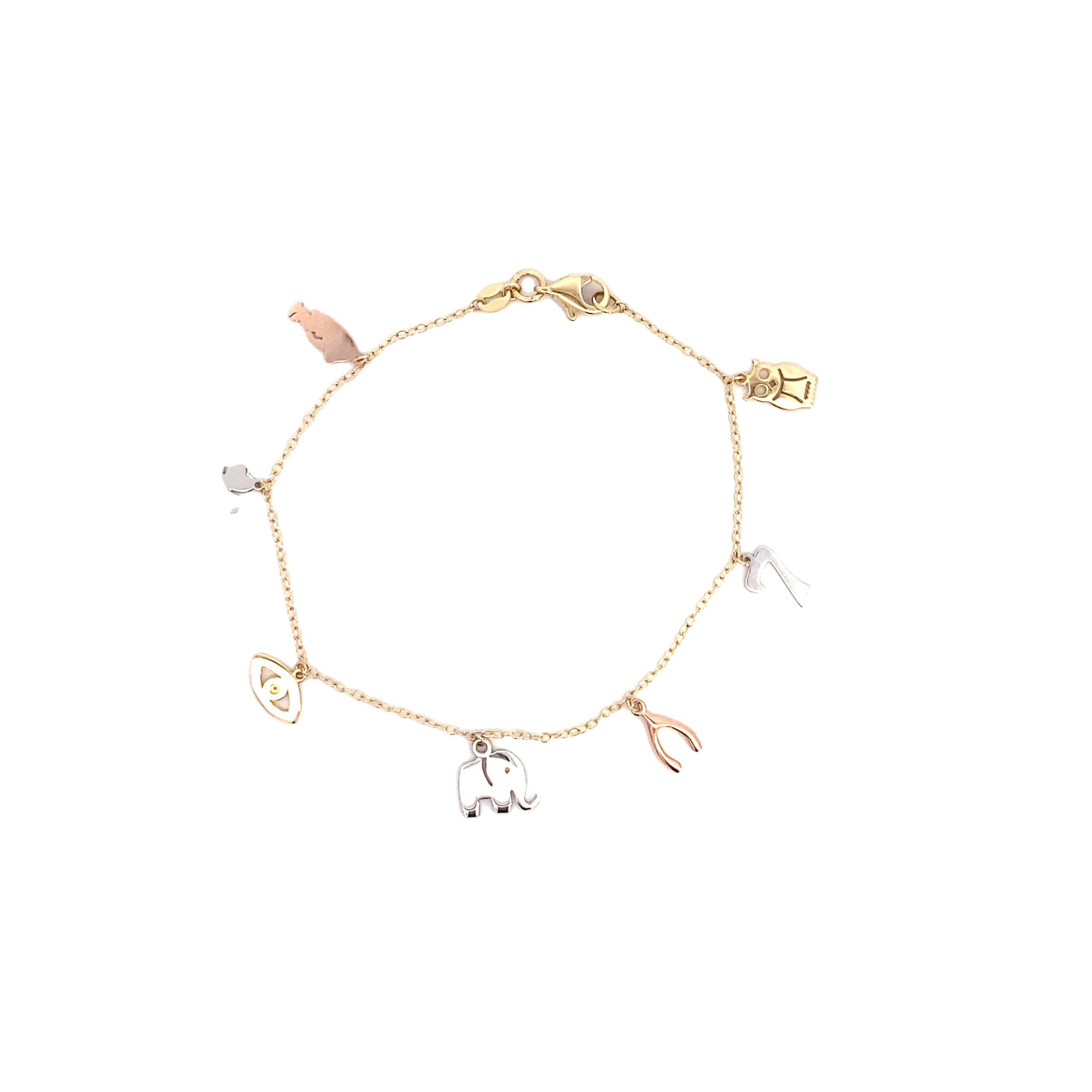 14K Gold 3/C Lucky Charms Bracelet