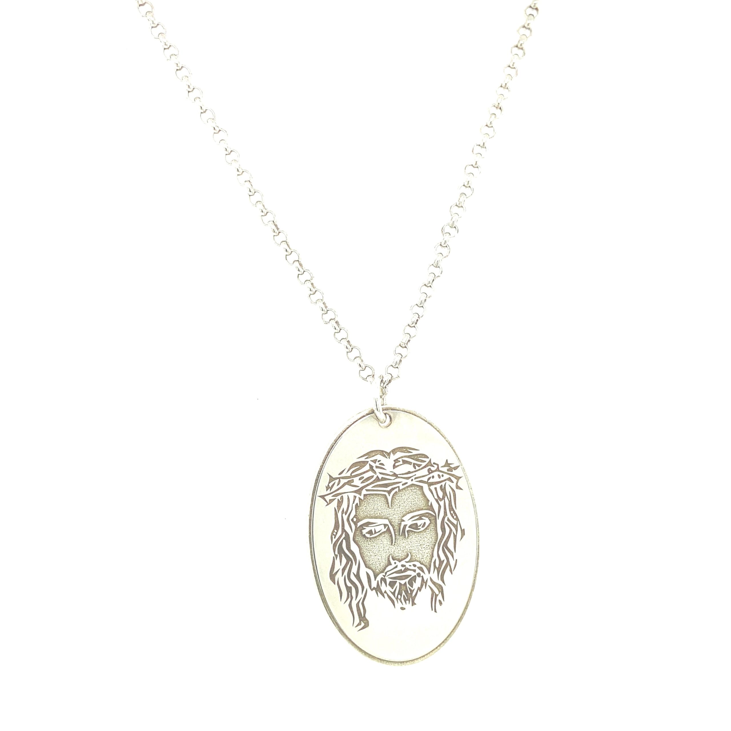 Jesus Oval Pendant Sterling Silver