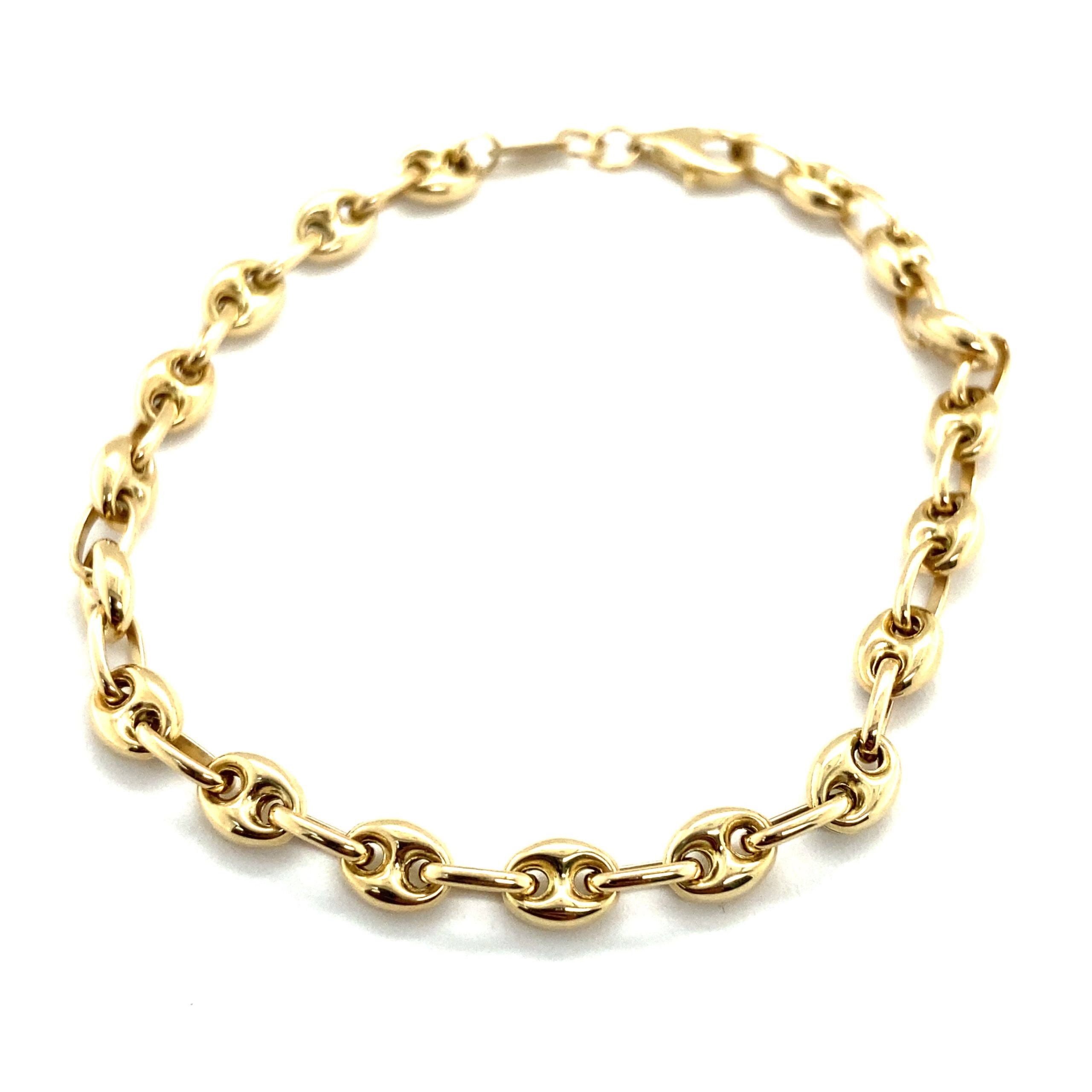14K Gold Puff Mariner Link Bracelet 5mm