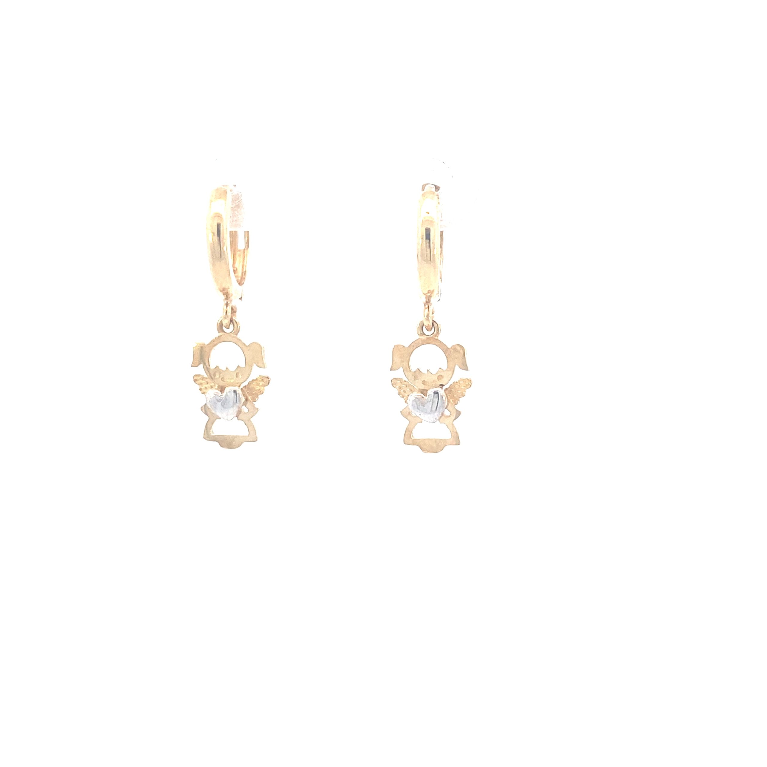 14K Baby Girl Angel Two-Tone Gold Earrings