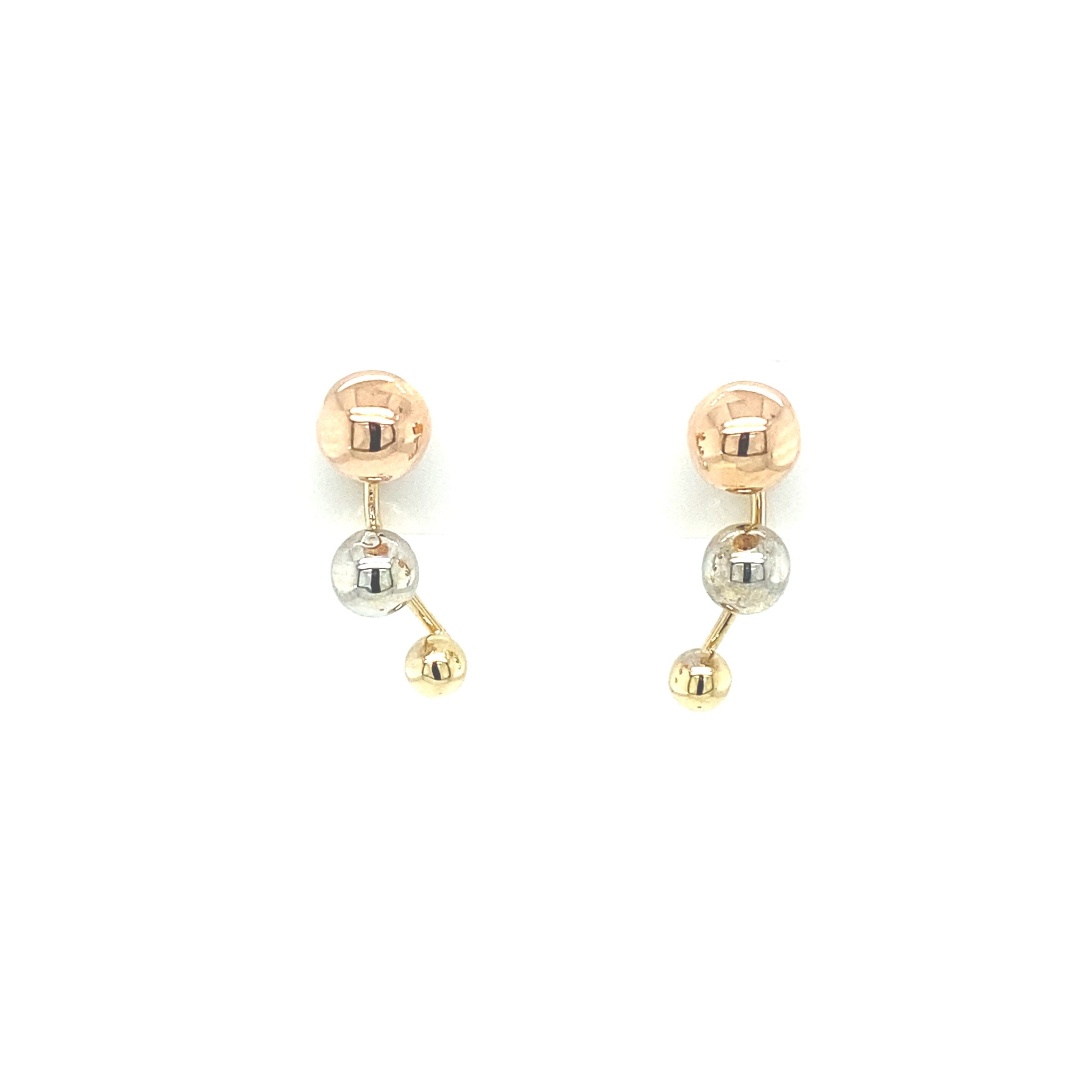 14K TRI COLOR GOLD BALL EAR CLIMBER