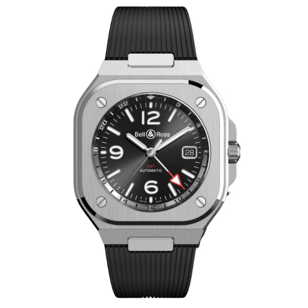Bell & Ross BR-05 GMT Black Steel on Rubber - BR05G-BL-ST/SRB