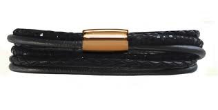 Black 3-Sting Leather Bracelet (Gold/Black)