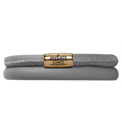 Grey Double Wrap Leather Bracelet (Gold/Grey)