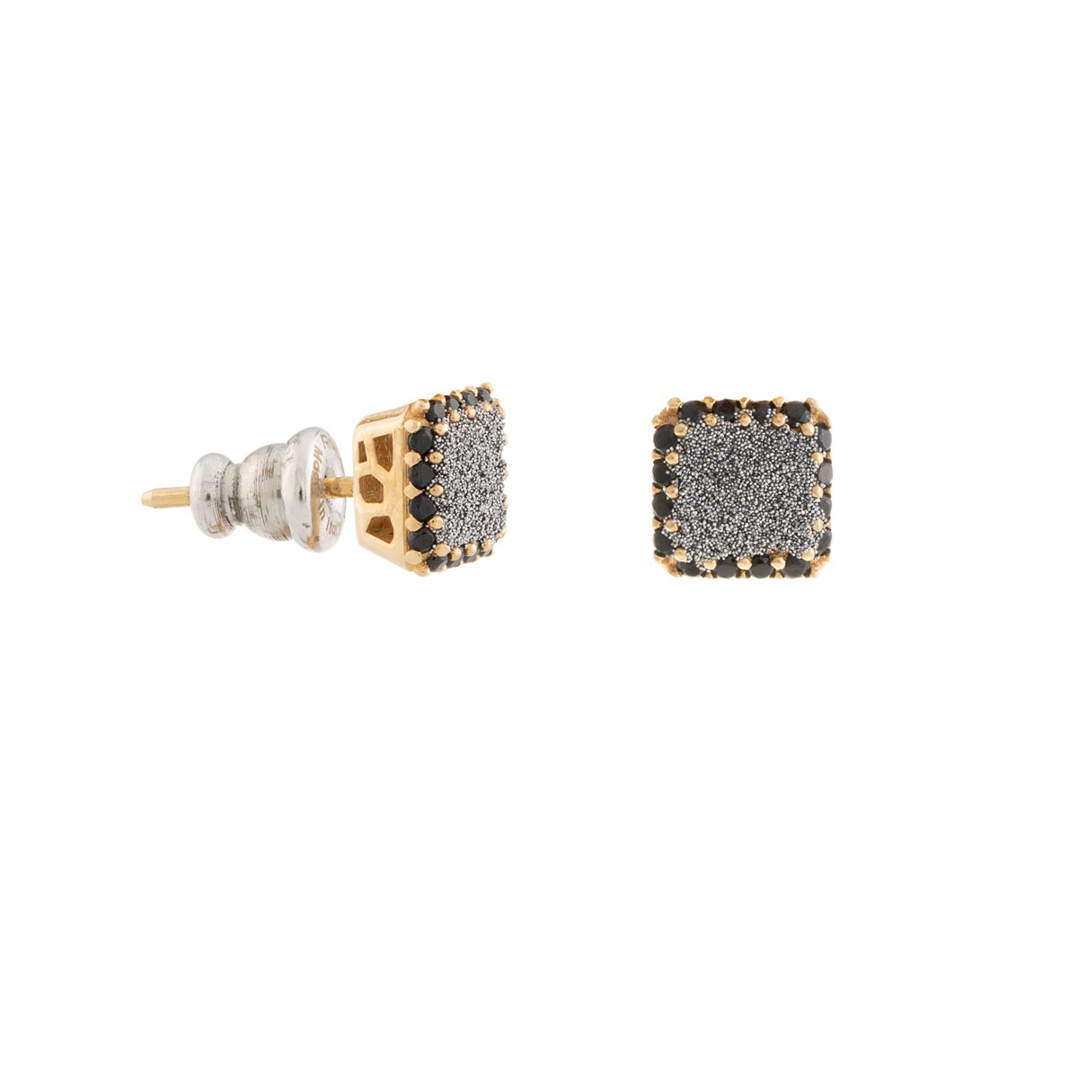 Square Earring with Diamond Dust and Black Stone Frame